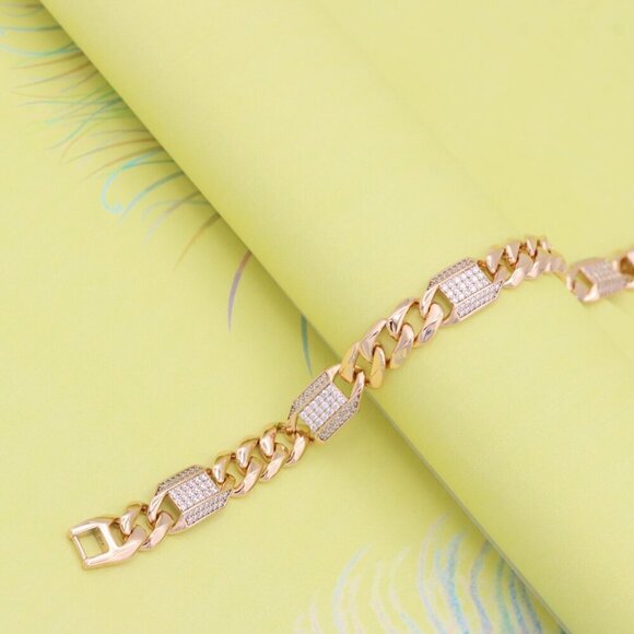 "Bold Rose Gold Curb Chain Bracelet with Sparkling Accent Panels, XPBL0941 - Picture 2 of 13